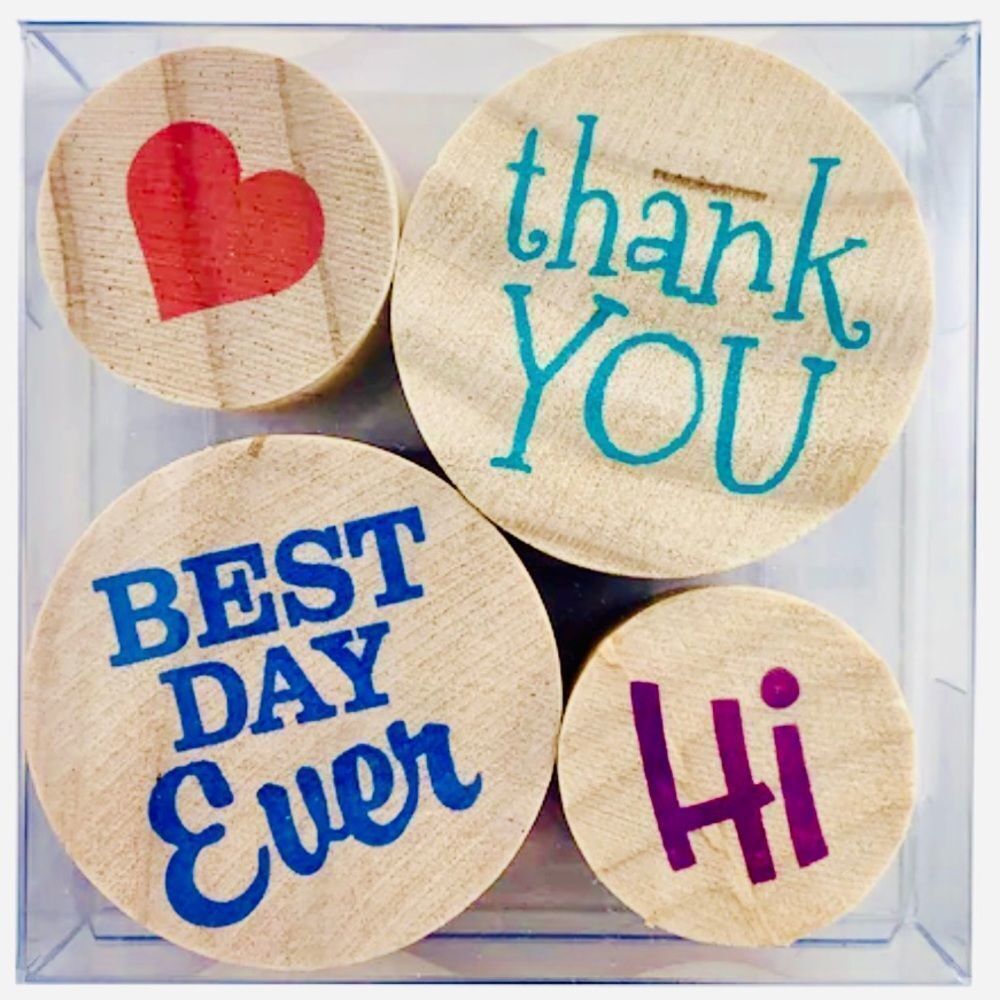 NWT 4 Pack Stamps Best Day Ever, Thank you, Heart & Hi great for small business